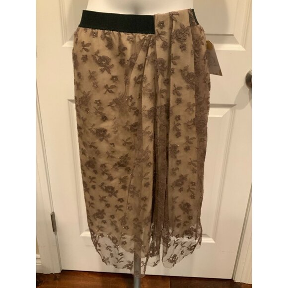 Marc Jacobs Tan & Floral Lace Skirt W/ Elastic Waist, Size 6 (US) - Picture 1 of 7